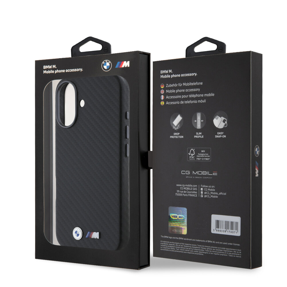BMW BMW iPhone 16 Back-Cover hul - Carbon Wrapped - Schwarz BMW BMW iPhone 16 Back-Cover hul - Carbon Wrapped - Schwarz
