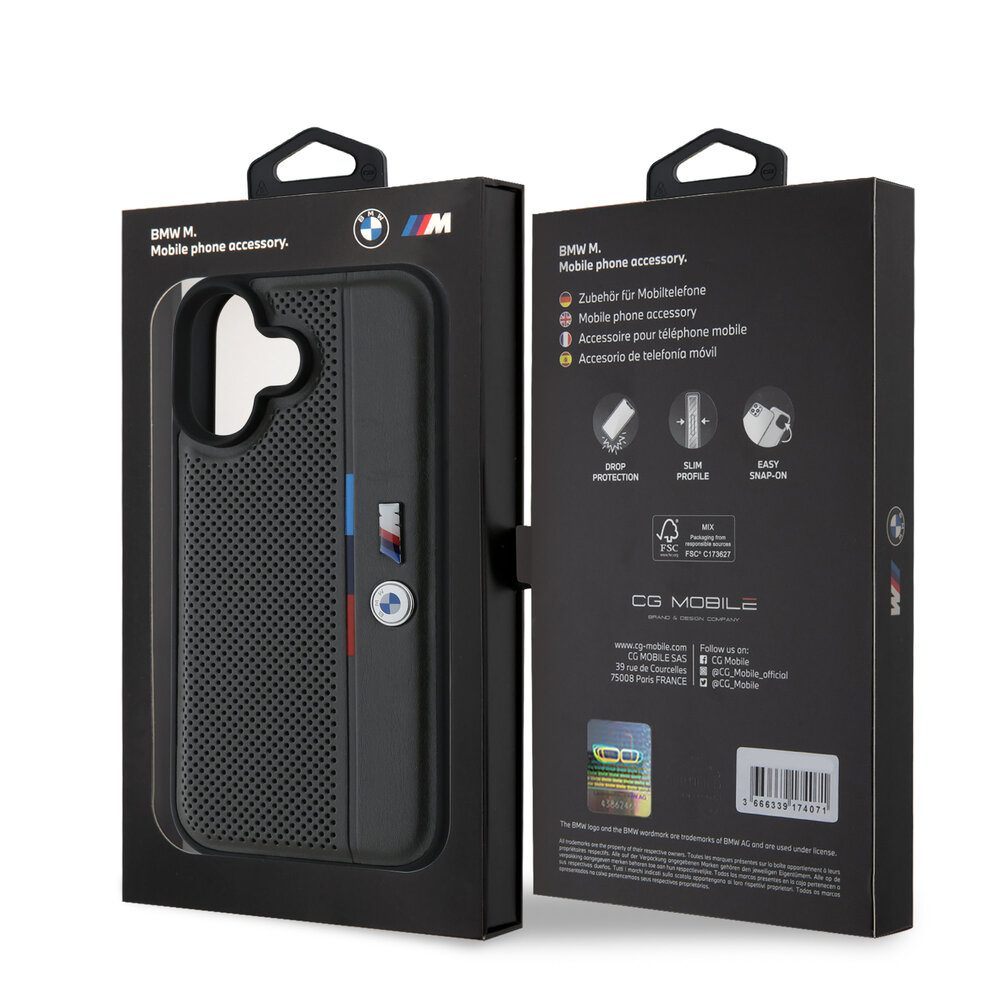 BMW BMW iPhone 16 Back-Cover hul - Tricolor Detail Line - Grau BMW BMW iPhone 16 Back-Cover hul - Tricolor Detail Line - Grau