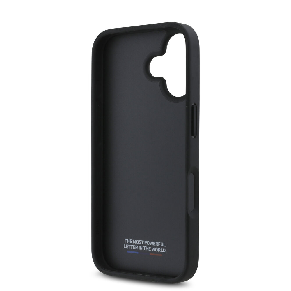 BMW BMW iPhone 16 Backcover hoesje Perforated Tricolor Detail Line - Zwart BMW BMW iPhone 16 Backcover hoesje Perforated Tricolor Detail Line - Zwart