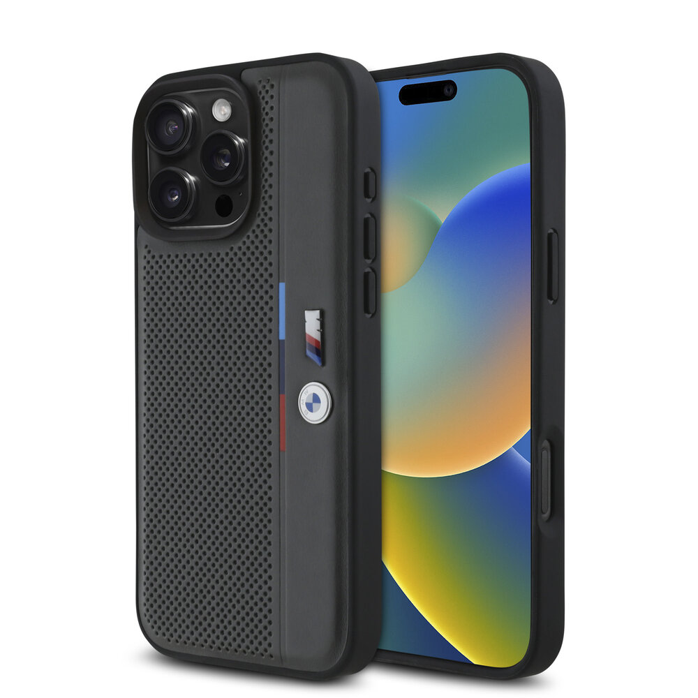 BMW BMW iPhone 16 Pro Max Back cover coque Perforated Tricolor Detail Line - Gris BMW BMW iPhone 16 Pro Max Back cover coque Perforated Tricolor Detail Line - Gris