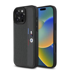 BMW iPhone 16 Pro Max Back cover case - Perforated Tricolor Detail Line - Grey