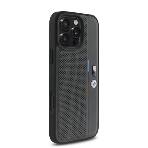 BMW BMW iPhone 16 Pro Max Back-Cover hul - Perforated Tricolor Detail Line - Grau