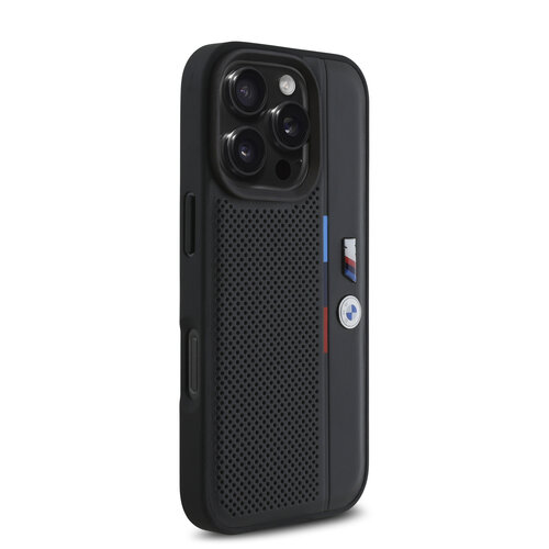 BMW BMW iPhone 16 Pro Max Back-Cover hul - Perforated Tricolor Detail Line - Schwarz