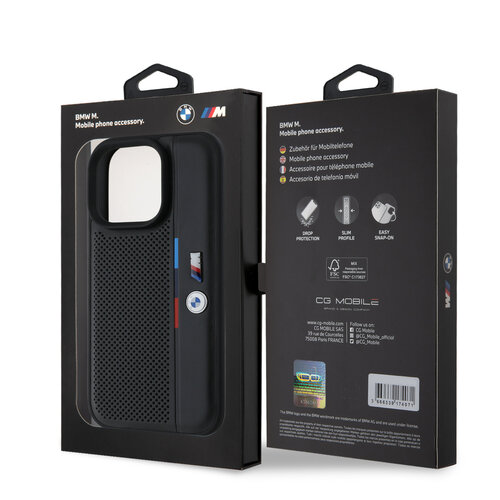 BMW BMW iPhone 16 Pro Max Back cover case - Perforated Tricolor Detail Line - Black