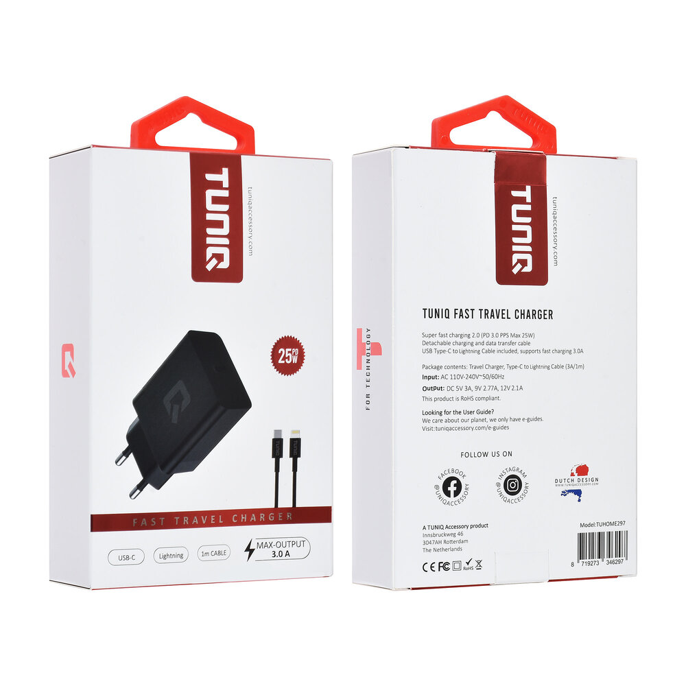 TUNIQ TUNIQ Fast Charger PD 25W Adapter mit Lightning-zu-USB Type-C Kabel - Schwarz TUNIQ TUNIQ Fast Charger PD 25W Adapter mit Lightning-zu-USB Type-C Kabel - Schwarz