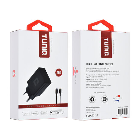 TUNIQ TUNIQ Fast Charger PD 25W Adapter mit Lightning-zu-USB Type-C Kabel - Schwarz TUNIQ TUNIQ Fast Charger PD 25W Adapter mit Lightning-zu-USB Type-C Kabel - Schwarz