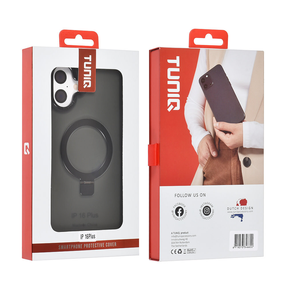 TUNIQ TUNIQ iPhone 16 Plus Back cover coque - Magsafe - Ringstand - Noir TUNIQ TUNIQ iPhone 16 Plus Back cover coque - Magsafe - Ringstand - Noir