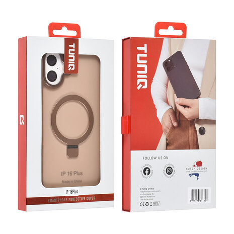 TUNIQ TUNIQ iPhone 16 Plus Back-Cover hul - Magsafe - Ringstand - Gold TUNIQ TUNIQ iPhone 16 Plus Back-Cover hul - Magsafe - Ringstand - Gold