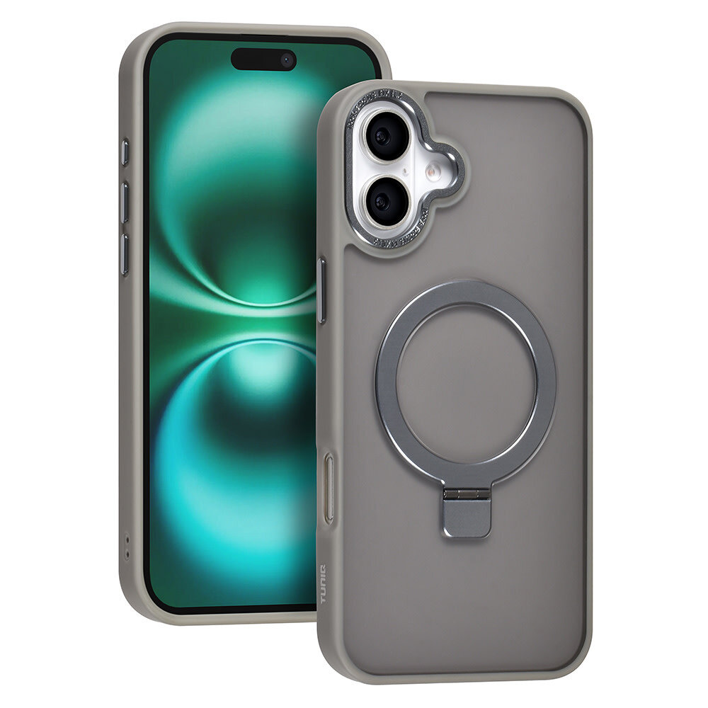 TUNIQ TUNIQ iPhone 16 Plus Back-Cover hul - Magsafe - Ringstand - Grau TUNIQ TUNIQ iPhone 16 Plus Back-Cover hul - Magsafe - Ringstand - Grau