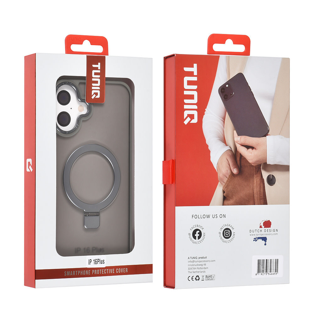 TUNIQ TUNIQ iPhone 16 Plus Backcover hoesje - Magsafe - Ringstand - Grijs TUNIQ TUNIQ iPhone 16 Plus Backcover hoesje - Magsafe - Ringstand - Grijs