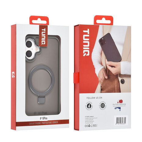 TUNIQ TUNIQ iPhone 16 Plus Back cover coque - Magsafe - Ringstand - Gris TUNIQ TUNIQ iPhone 16 Plus Back cover coque - Magsafe - Ringstand - Gris