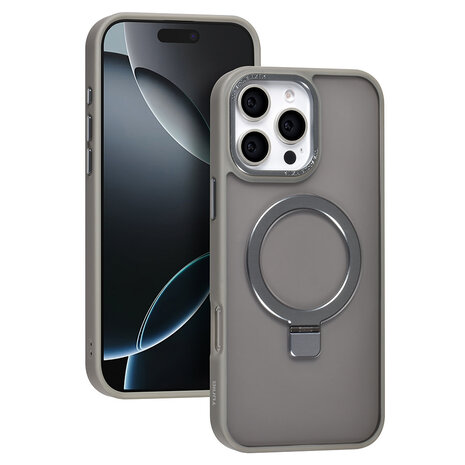 TUNIQ TUNIQ iPhone 16 Pro Max Back-Cover hul - Magsafe - Ringstand - Grau TUNIQ TUNIQ iPhone 16 Pro Max Back-Cover hul - Magsafe - Ringstand - Grau