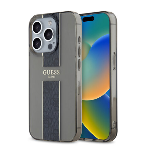 Guess Guess iPhone 15 Pro Back cover case - IML 4G Stripe - Black Guess Guess iPhone 15 Pro Back cover case - IML 4G Stripe - Black