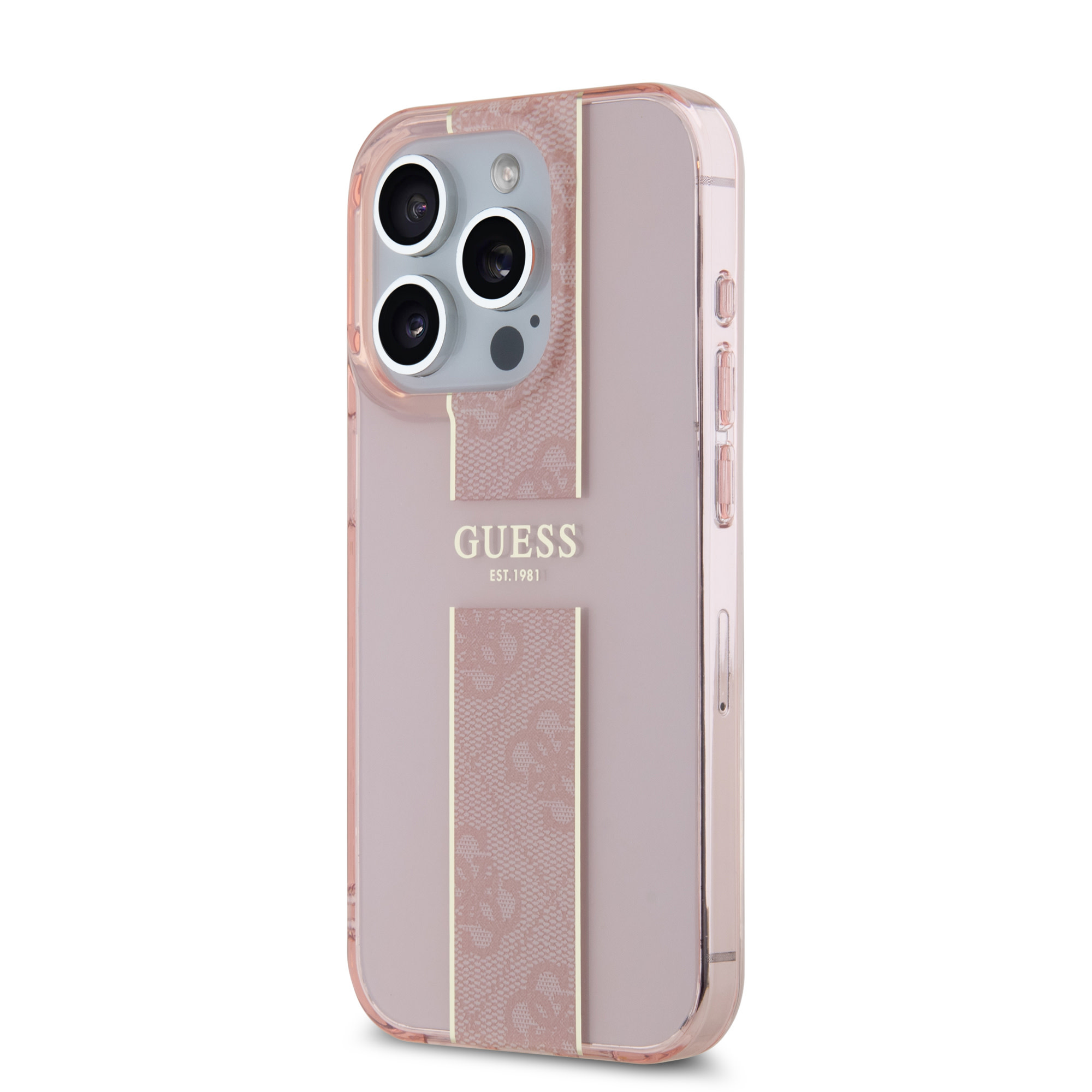 Guess Guess iPhone 15 Pro Backcover hoesje IML 4G Stripe - Roze, foto 2 van 6