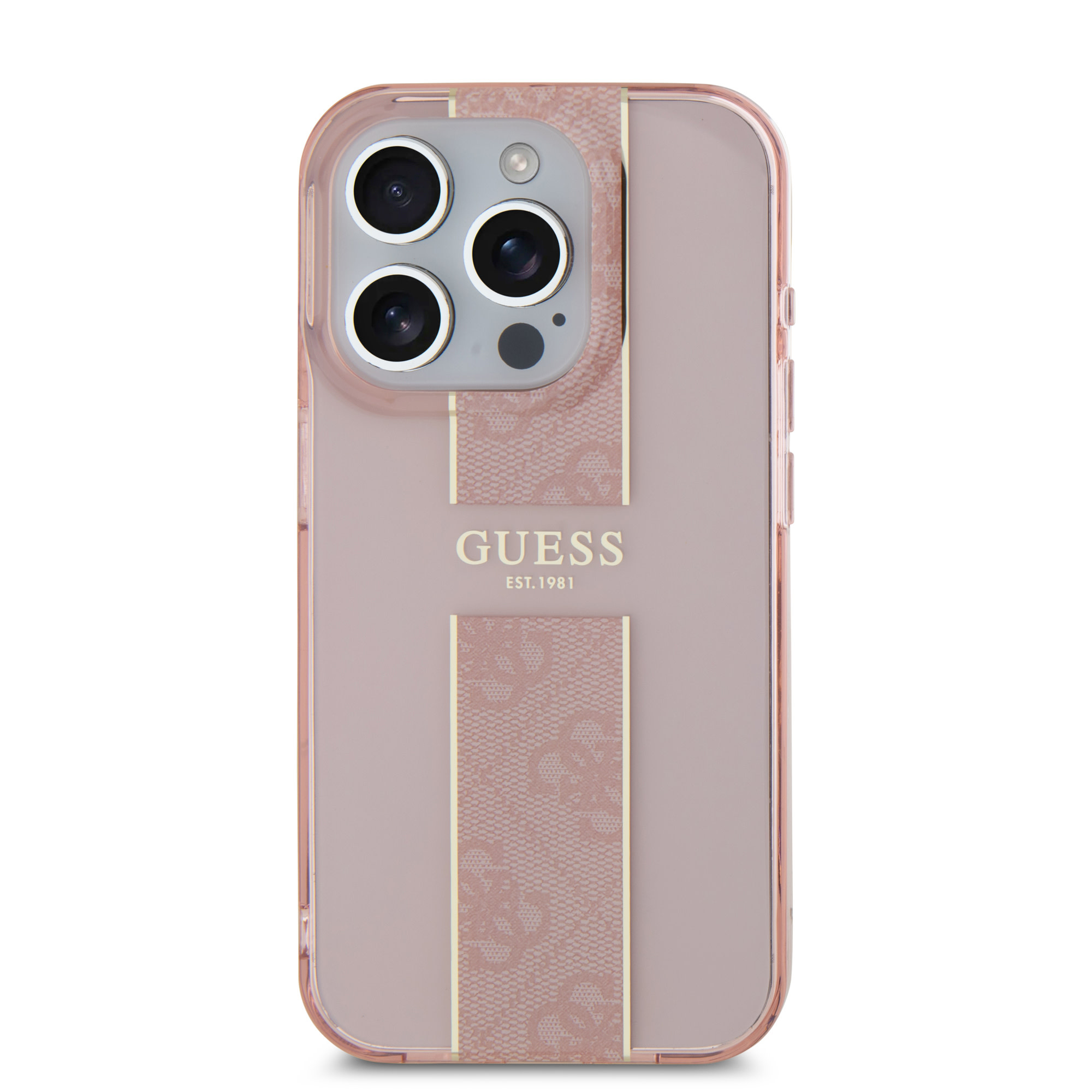Guess Guess iPhone 15 Pro Backcover hoesje IML 4G Stripe - Roze, foto 3 van 6