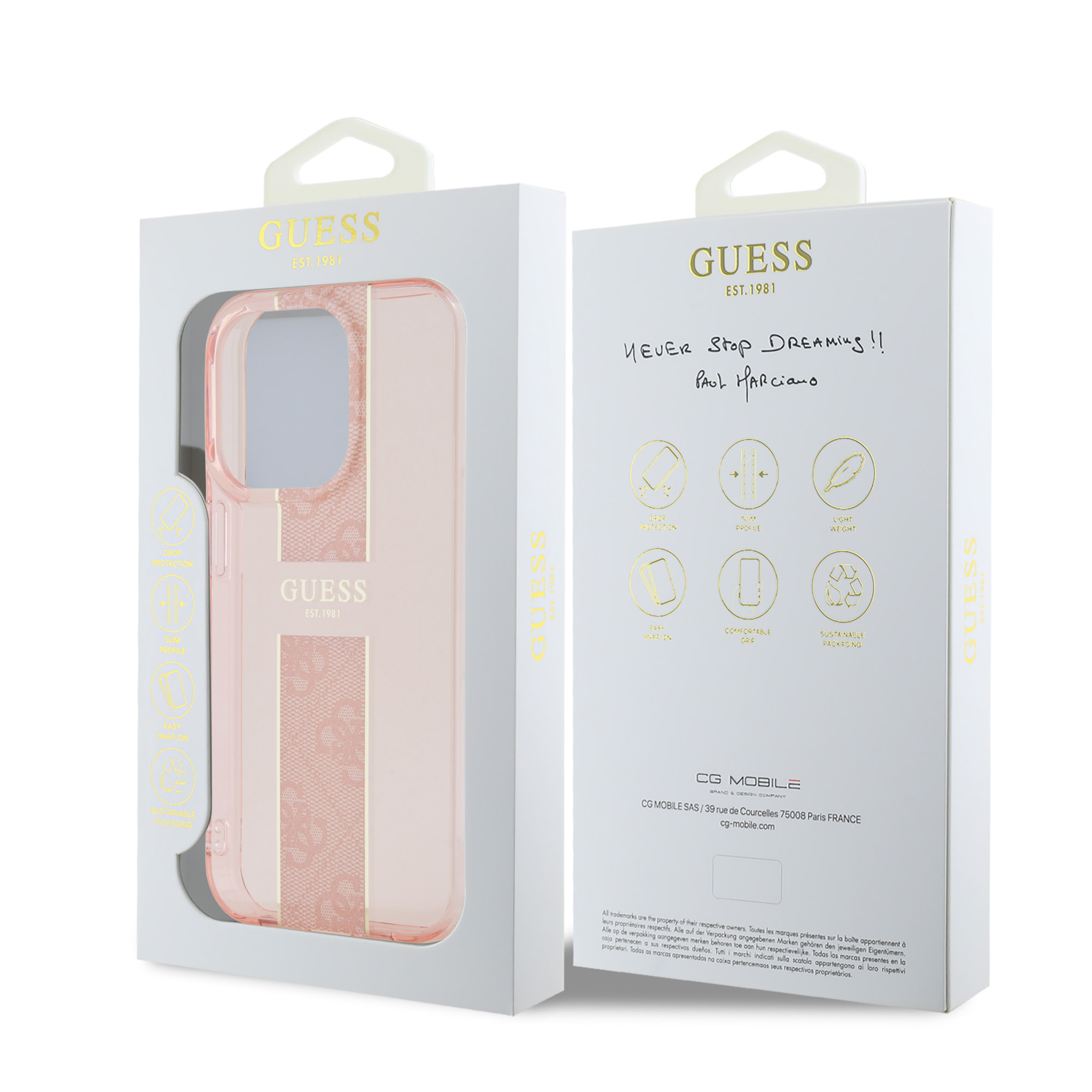 Guess Guess iPhone 15 Pro Backcover hoesje IML 4G Stripe - Roze, foto 6 van 6