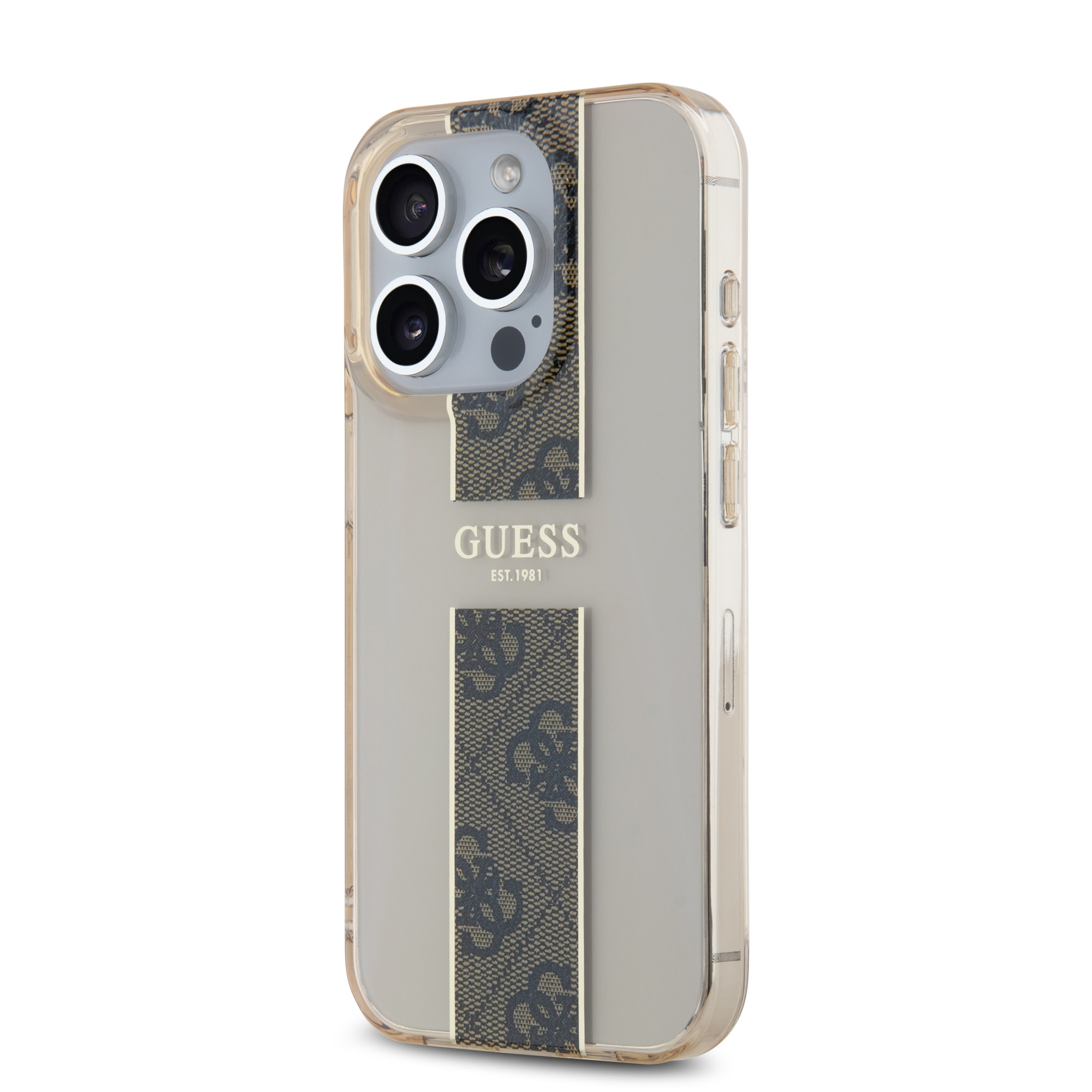 Guess Guess iPhone 15 Pro Backcover hoesje IML 4G Stripe - Bruin, foto 2 van 6