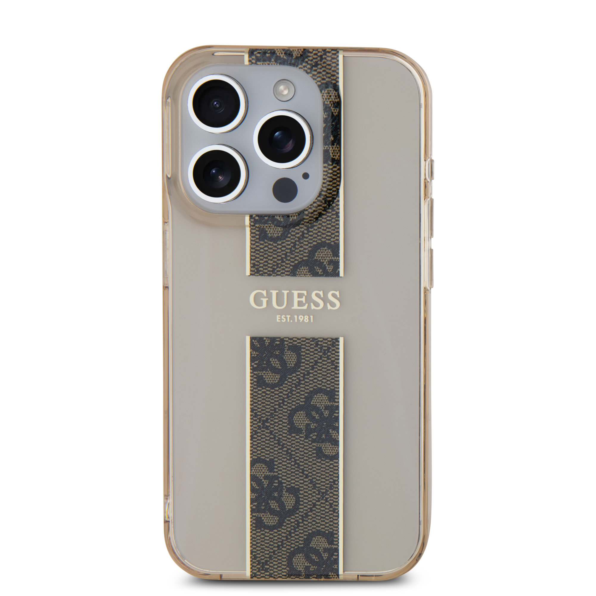 Guess Guess iPhone 15 Pro Backcover hoesje IML 4G Stripe - Bruin, foto 3 van 6
