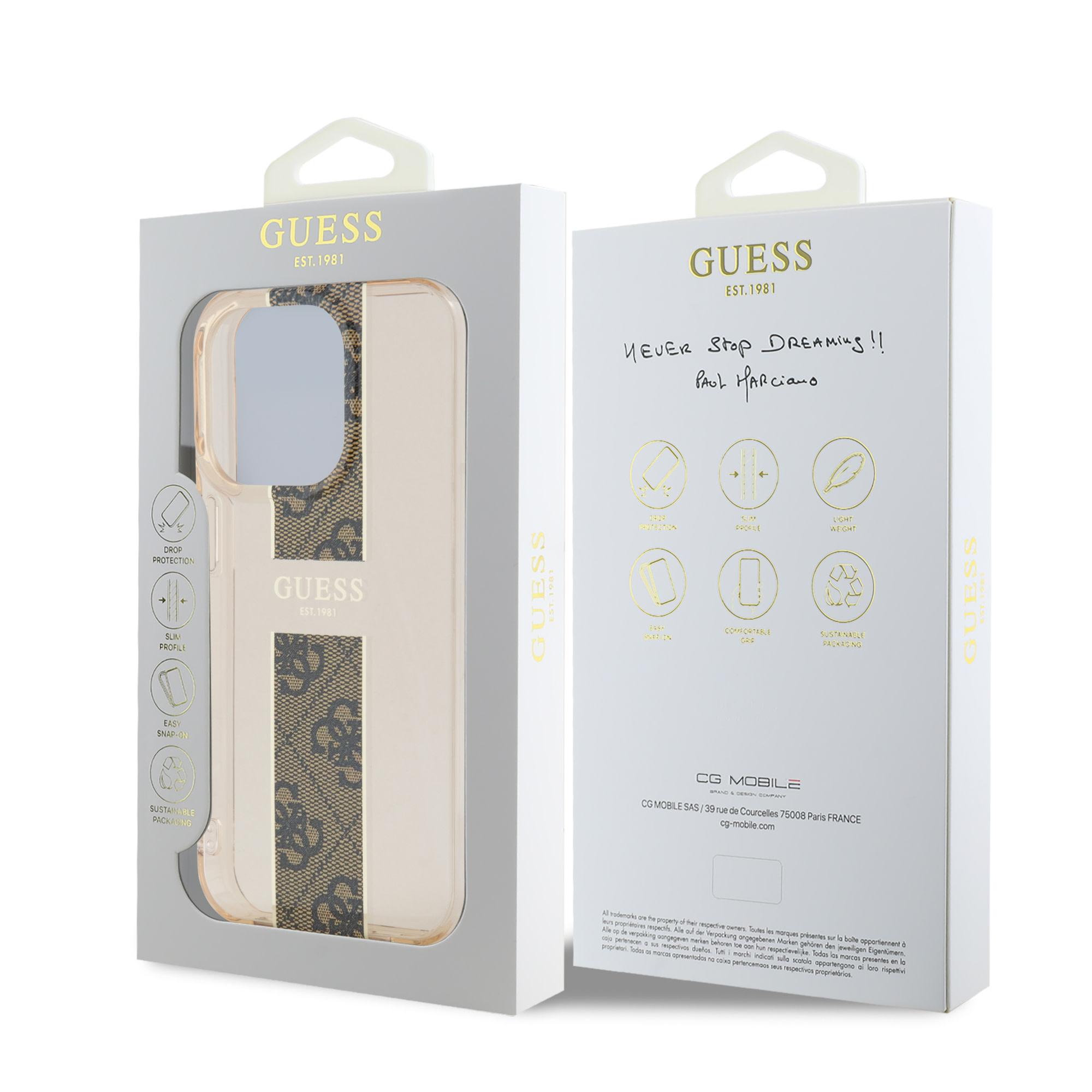 Guess Guess iPhone 15 Pro Backcover hoesje IML 4G Stripe - Bruin, foto 6 van 6