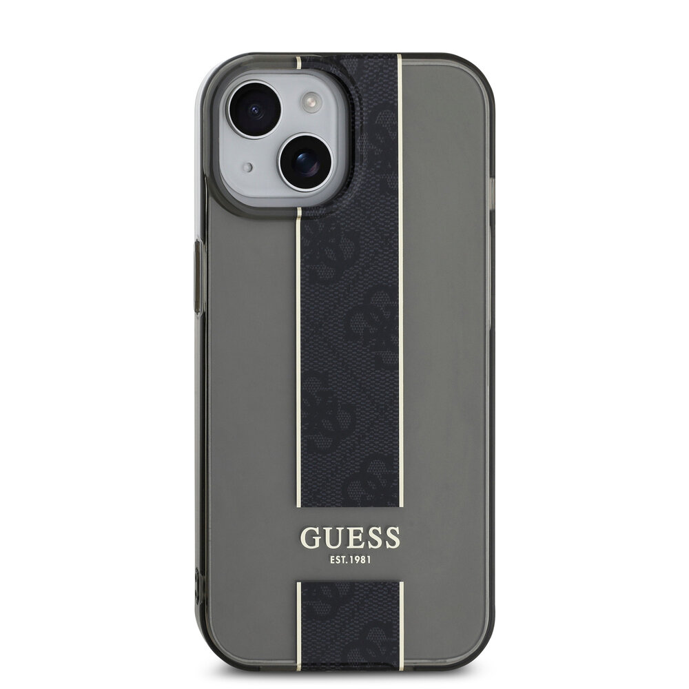 Guess Guess iPhone 15 Backcover hoesje IML 4G Stripe - Zwart Guess Guess iPhone 15 Backcover hoesje IML 4G Stripe - Zwart