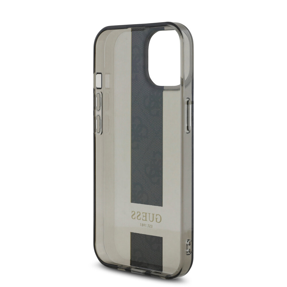 Guess Guess iPhone 15 Backcover hoesje IML 4G Stripe - Zwart Guess Guess iPhone 15 Backcover hoesje IML 4G Stripe - Zwart