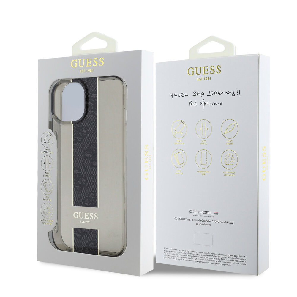 Guess Guess iPhone 15 Backcover hoesje IML 4G Stripe - Zwart Guess Guess iPhone 15 Backcover hoesje IML 4G Stripe - Zwart