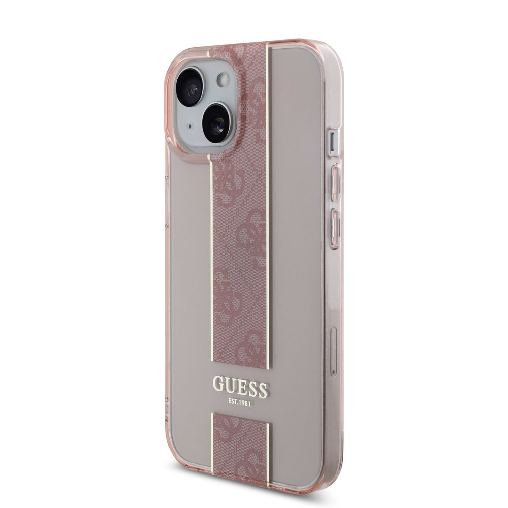 Guess Guess iPhone 15 Back-Cover hul - IML 4G Stripe - Rosa Guess Guess iPhone 15 Back-Cover hul - IML 4G Stripe - Rosa