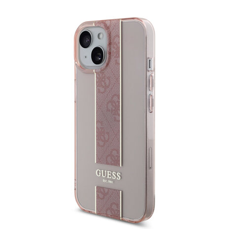 Guess Guess iPhone 15 Back-Cover hul - IML 4G Stripe - Rosa Guess Guess iPhone 15 Back-Cover hul - IML 4G Stripe - Rosa