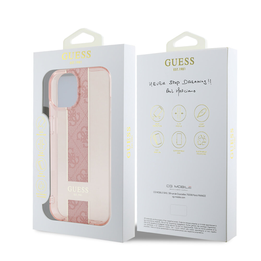 Guess Guess iPhone 15 Back-Cover hul - IML 4G Stripe - Rosa Guess Guess iPhone 15 Back-Cover hul - IML 4G Stripe - Rosa