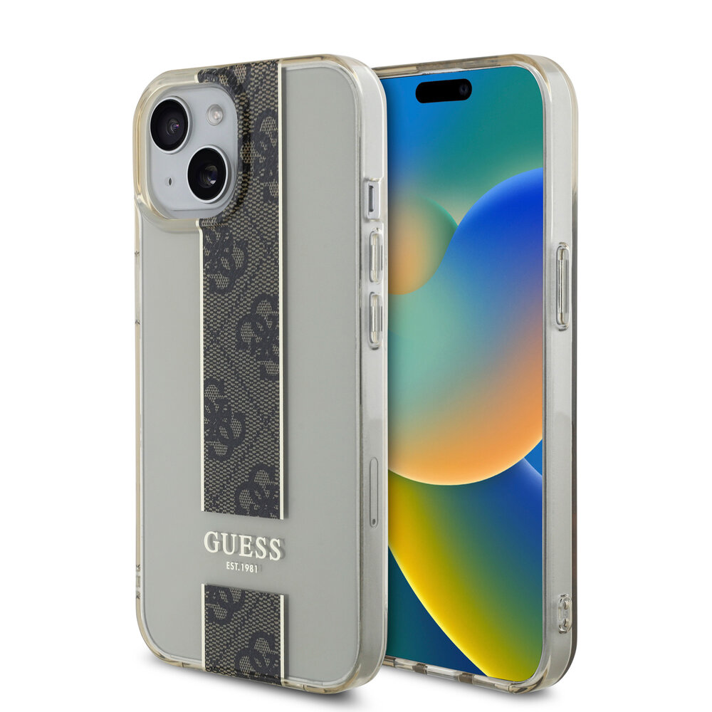 Guess Guess iPhone 15 Back-Cover hul - IML 4G Stripe - Braun Guess Guess iPhone 15 Back-Cover hul - IML 4G Stripe - Braun