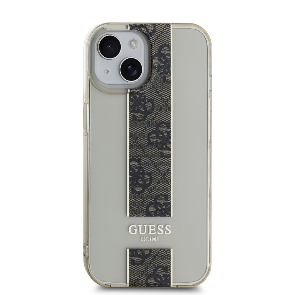 Guess Guess iPhone 15 Back-Cover hul - IML 4G Stripe - Braun Guess Guess iPhone 15 Back-Cover hul - IML 4G Stripe - Braun