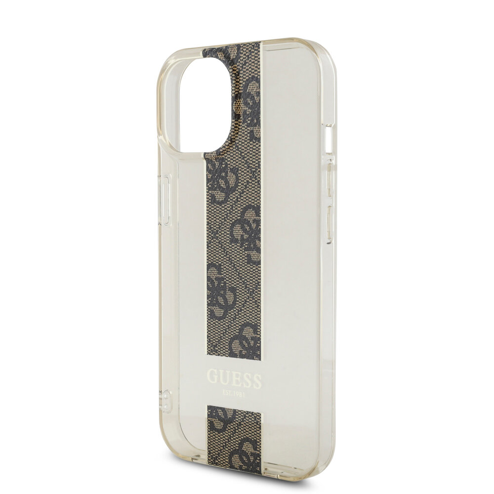Guess Guess iPhone 15 Back-Cover hul - IML 4G Stripe - Braun Guess Guess iPhone 15 Back-Cover hul - IML 4G Stripe - Braun
