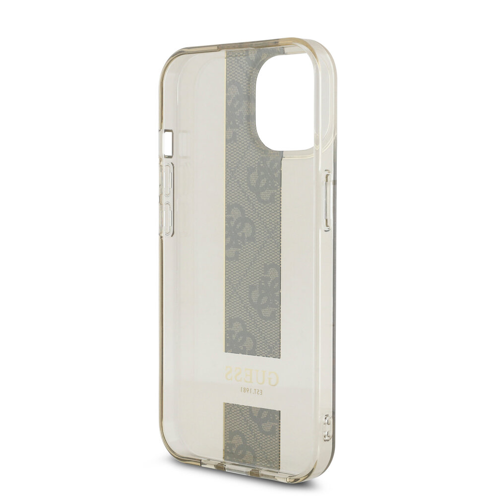 Guess Guess iPhone 15 Back-Cover hul - IML 4G Stripe - Braun Guess Guess iPhone 15 Back-Cover hul - IML 4G Stripe - Braun