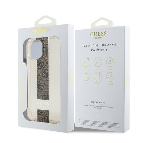 Guess Guess iPhone 15 Back-Cover hul - IML 4G Stripe - Braun Guess Guess iPhone 15 Back-Cover hul - IML 4G Stripe - Braun