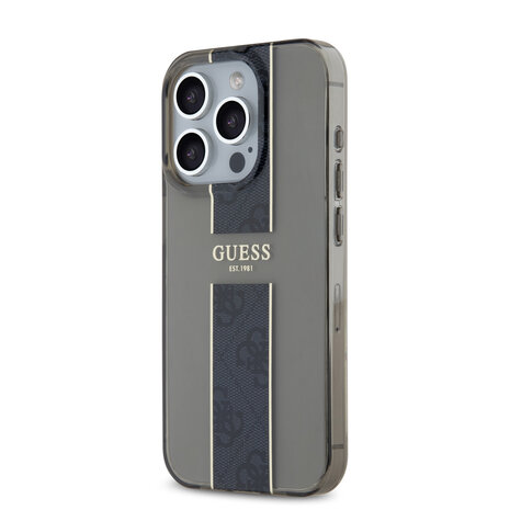 Guess Guess iPhone 15 Pro Max Backcover hoesje IML 4G Stripe - Zwart Guess Guess iPhone 15 Pro Max Backcover hoesje IML 4G Stripe - Zwart