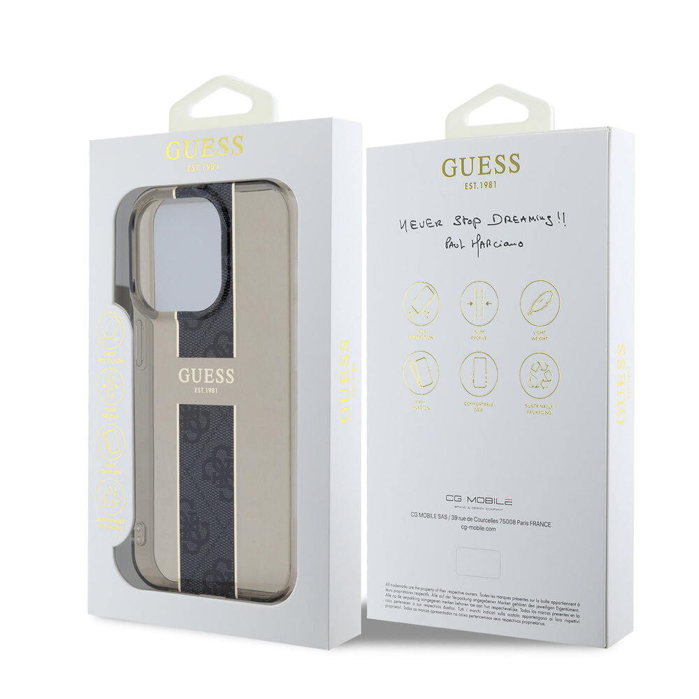 Guess Guess iPhone 15 Pro Max Backcover hoesje IML 4G Stripe - Zwart Guess Guess iPhone 15 Pro Max Backcover hoesje IML 4G Stripe - Zwart