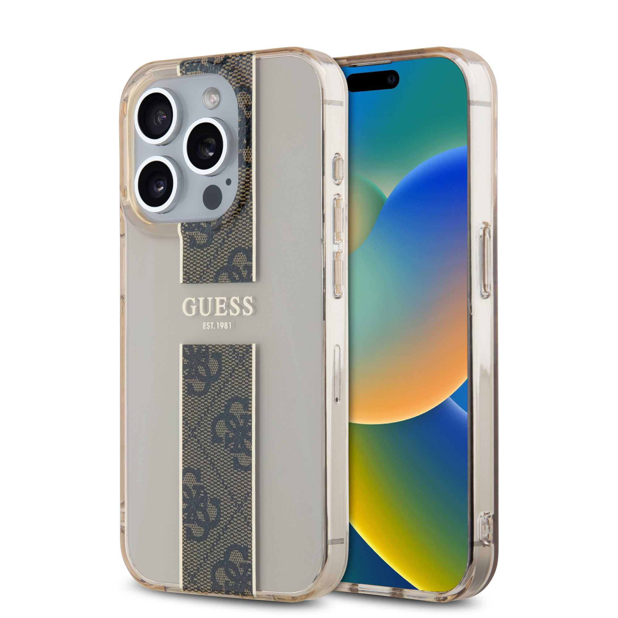 Guess Guess iPhone 15 Pro Max Backcover hoesje IML 4G Stripe - Bruin