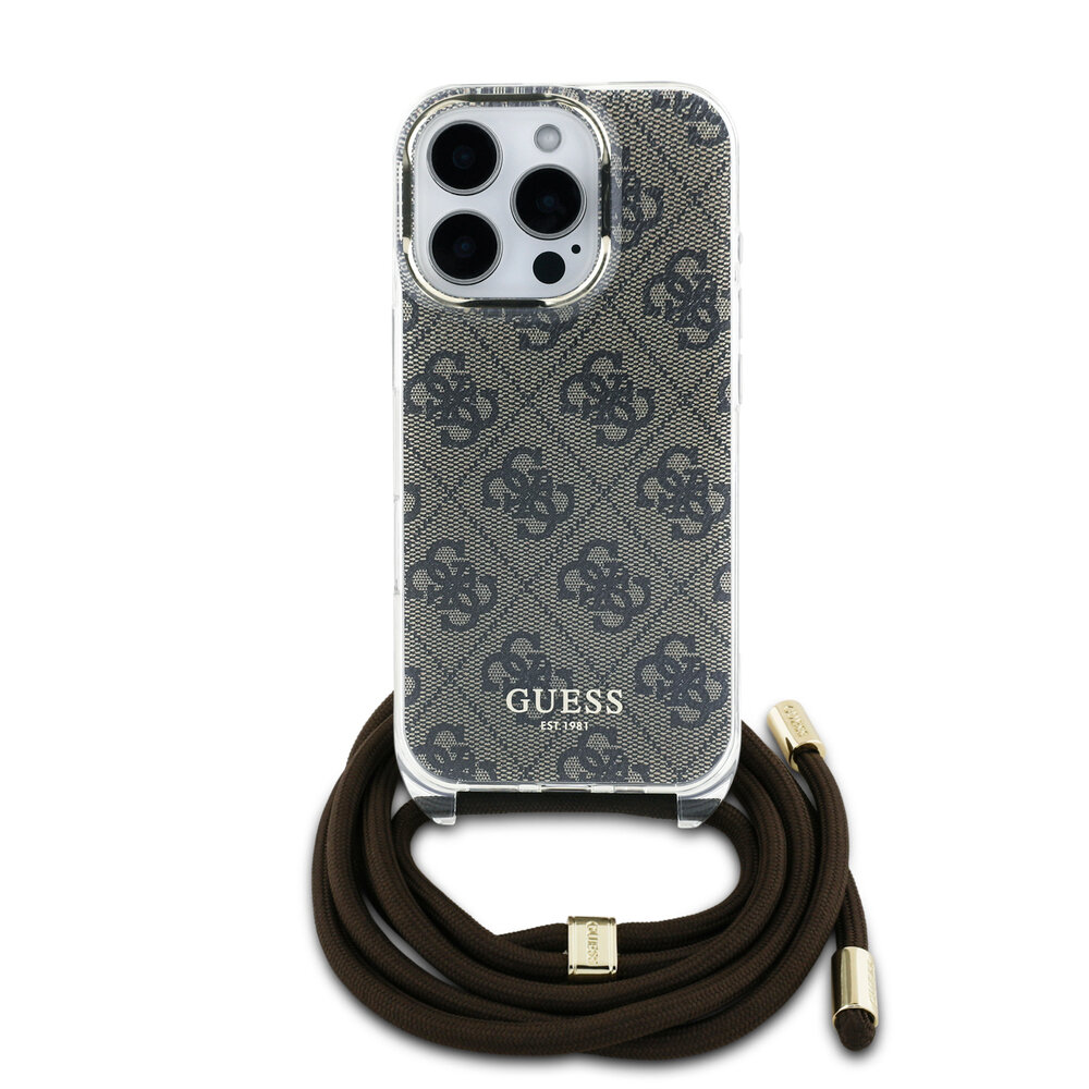 Guess Guess iPhone 16 Pro Back cover case - Crossbody cord 4G - Brown Guess Guess iPhone 16 Pro Back cover case - Crossbody cord 4G - Brown