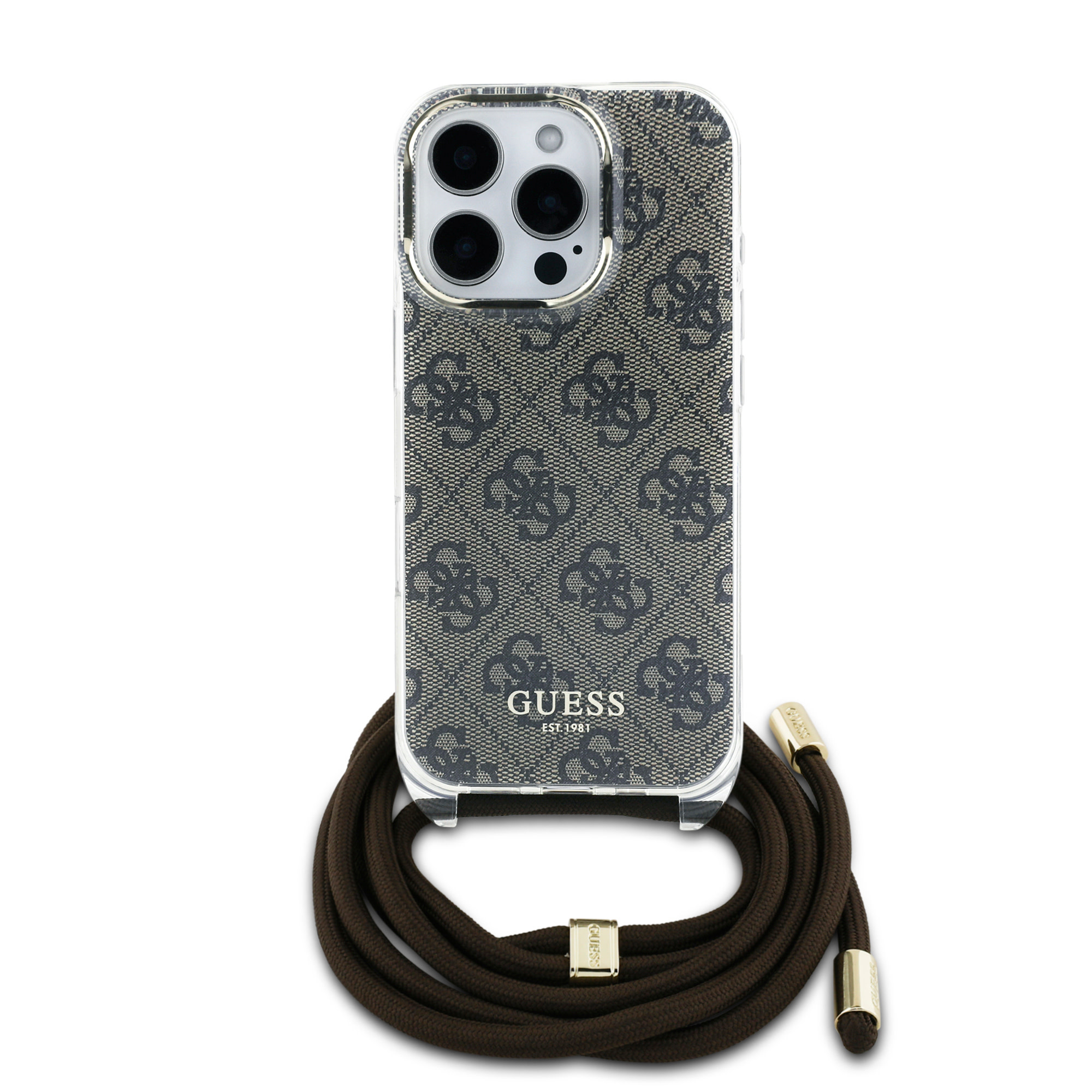 Guess Guess iPhone 16 Pro Backcover hoesje Crossbody cord 4G - Bruin, foto 2 van 5