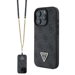 Guess iPhone 16 Pro Back cover coque PU Leather Metal Logo Crossbody - Noir