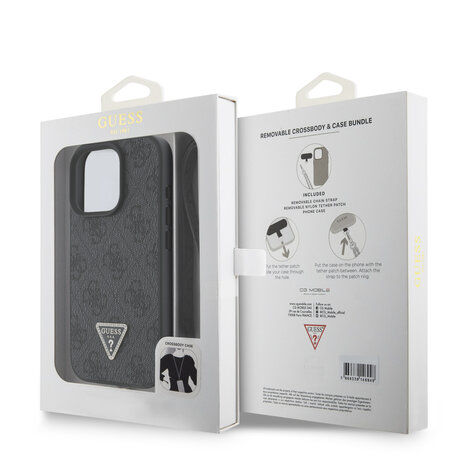 Guess Guess iPhone 16 Pro Backcover hoesje PU Leather Metal Logo Crossbody - Zwart Guess Guess iPhone 16 Pro Backcover hoesje PU Leather Metal Logo Crossbody - Zwart