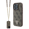 Guess Guess iPhone 16 Pro Backcover hoesje PU Leather Metal Logo Crossbody - Bruin