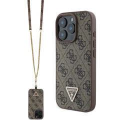 Guess iPhone 16 Pro Back cover coque PU Leather Metal Logo Crossbody - Marron