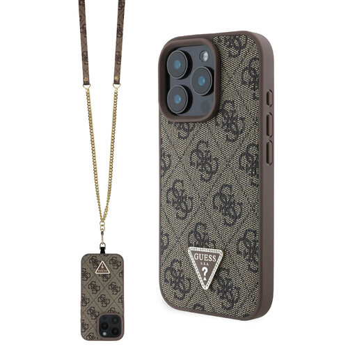 Guess Guess iPhone 16 Pro Backcover hoesje PU Leather Metal Logo Crossbody - Bruin