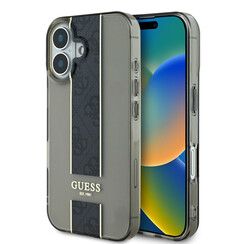 Guess iPhone 16 Back-Cover hul - IML 4G Stripe - Schwarz