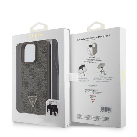 Guess Guess iPhone 16 Pro Backcover hoesje PU Leather Metal Logo Crossbody - Bruin Guess Guess iPhone 16 Pro Backcover hoesje PU Leather Metal Logo Crossbody - Bruin