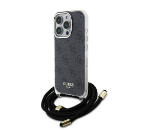 Guess Guess iPhone 16 Pro Max Backcover hoesje Crossbody cord 4G - Zwart Guess Guess iPhone 16 Pro Max Backcover hoesje Crossbody cord 4G - Zwart