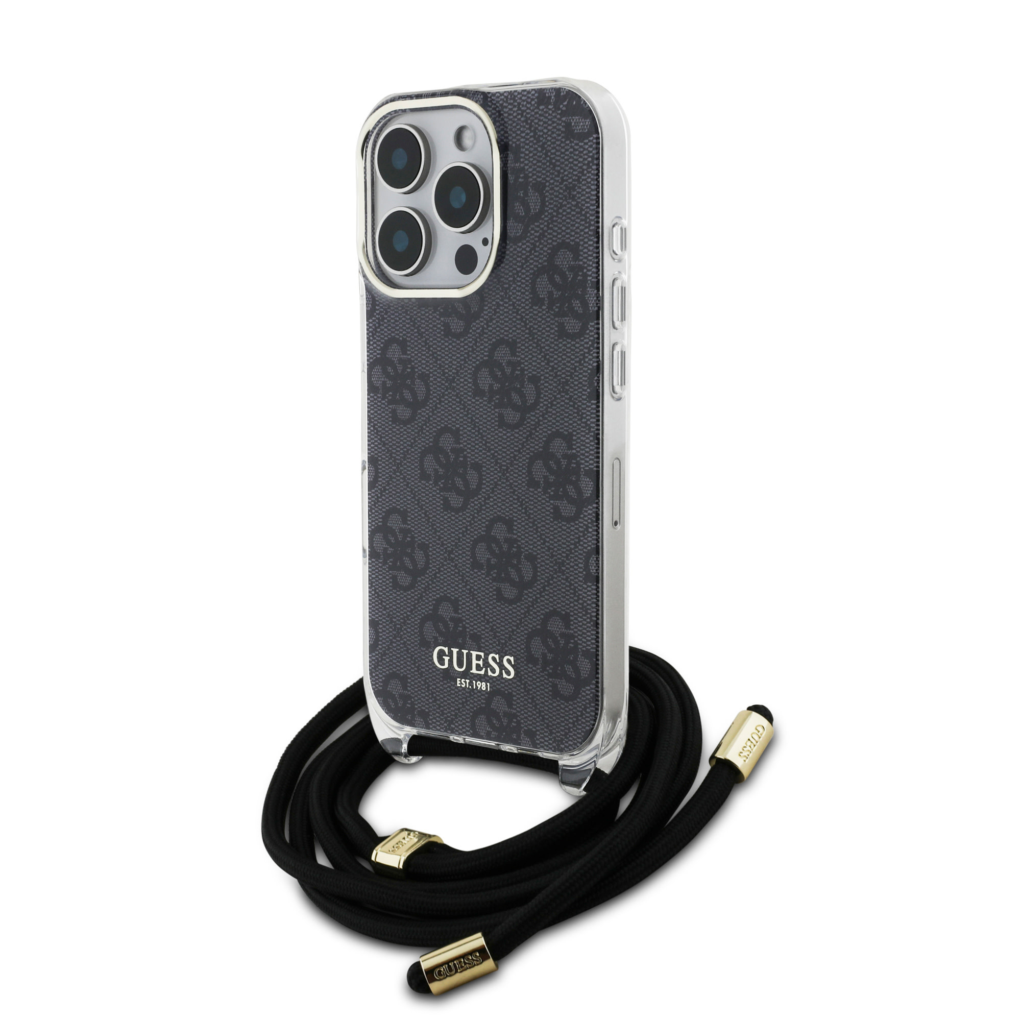 Guess Guess iPhone 16 Pro Max Backcover hoesje Crossbody cord 4G - Zwart