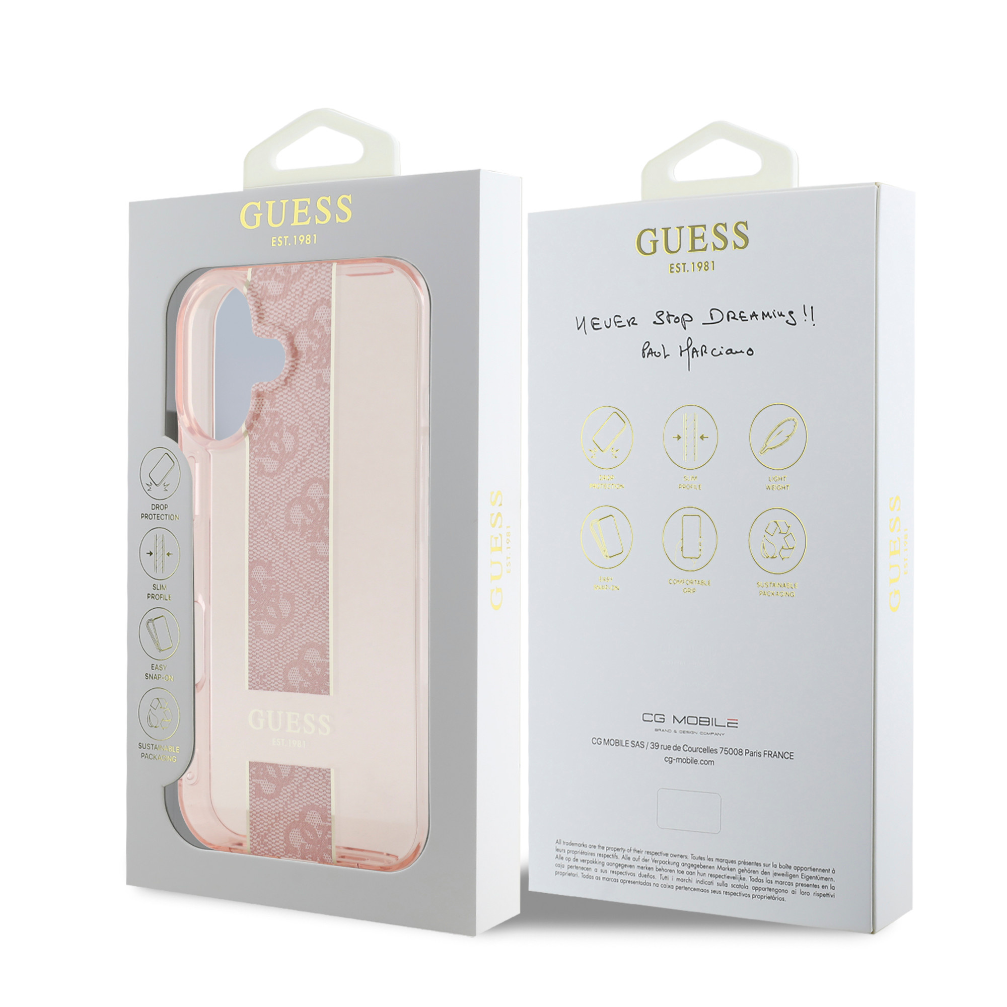 Guess Guess iPhone 16 Backcover hoesje IML 4G Stripe - Roze, foto 6 van 6