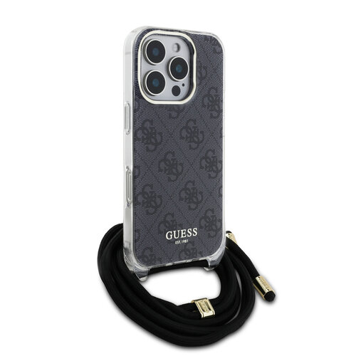Guess Guess iPhone 16 Pro Max Back cover coque Crossbody cord 4G - Noir